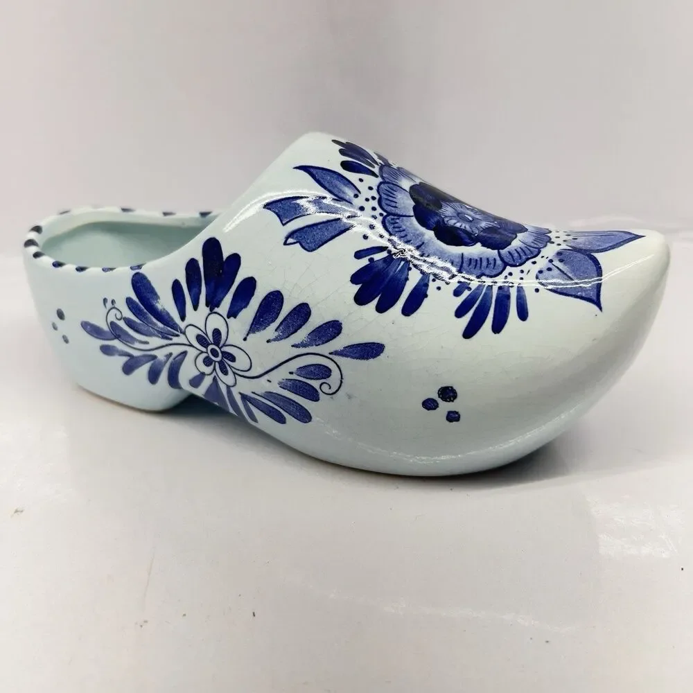Vintage “Delfts Blauw” ~ Blue Flowers ~ Hand Painted Ceramic Shoe Planter ~ 7½